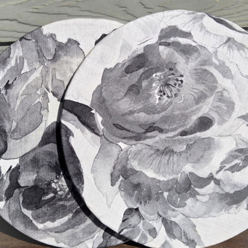 Peony Grey and White Round Placemat